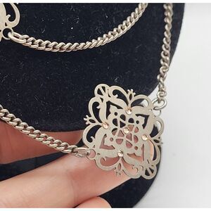 Filigree Silver Station Necklace Long Strand Signed Leetal Kalmanson LK 43" $125